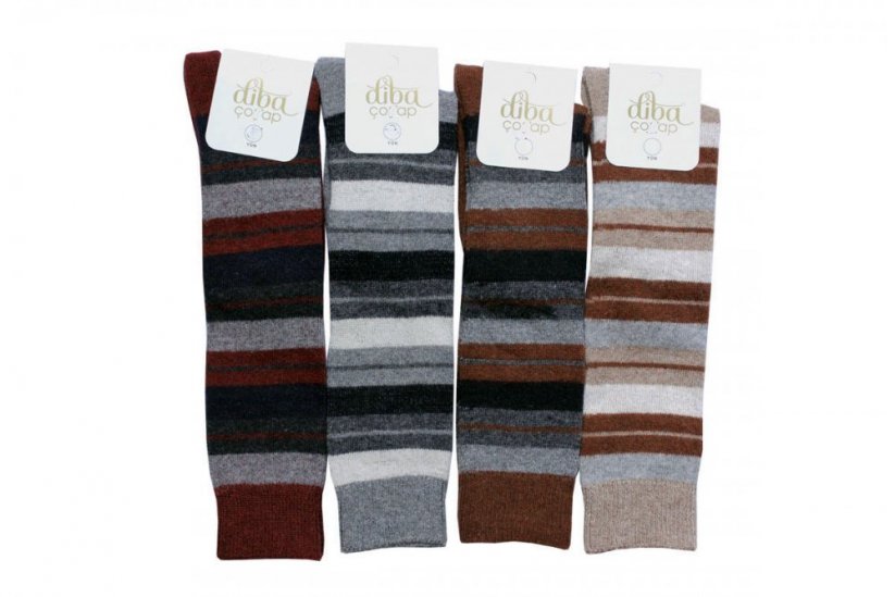 Diba dámské vlněné ponožky vyšší pruhované - Velikost: 37-41, Barva: Cihlová