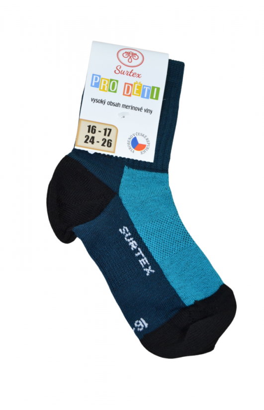 Surtex dětské merino ponožky volný lem - Velikost: 30-33 (20-21 cm), Barva: Tyrkysová