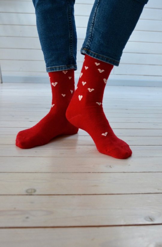 Cai společenské merino ponožky pro dospělé vzor Heart - Velikost: 40-45, Barva: Červená
